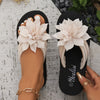 Women'S Bohemian Flip Flops - Black, Red, Green & Pink with Floral Accents, Casual Sandals for Beach, Pool & Everyday Wear, All-Season Comfort, Rubber Sole, Slip-On Style, Casual Footwear | Bohemian Style | Rubber Sole Sandal
