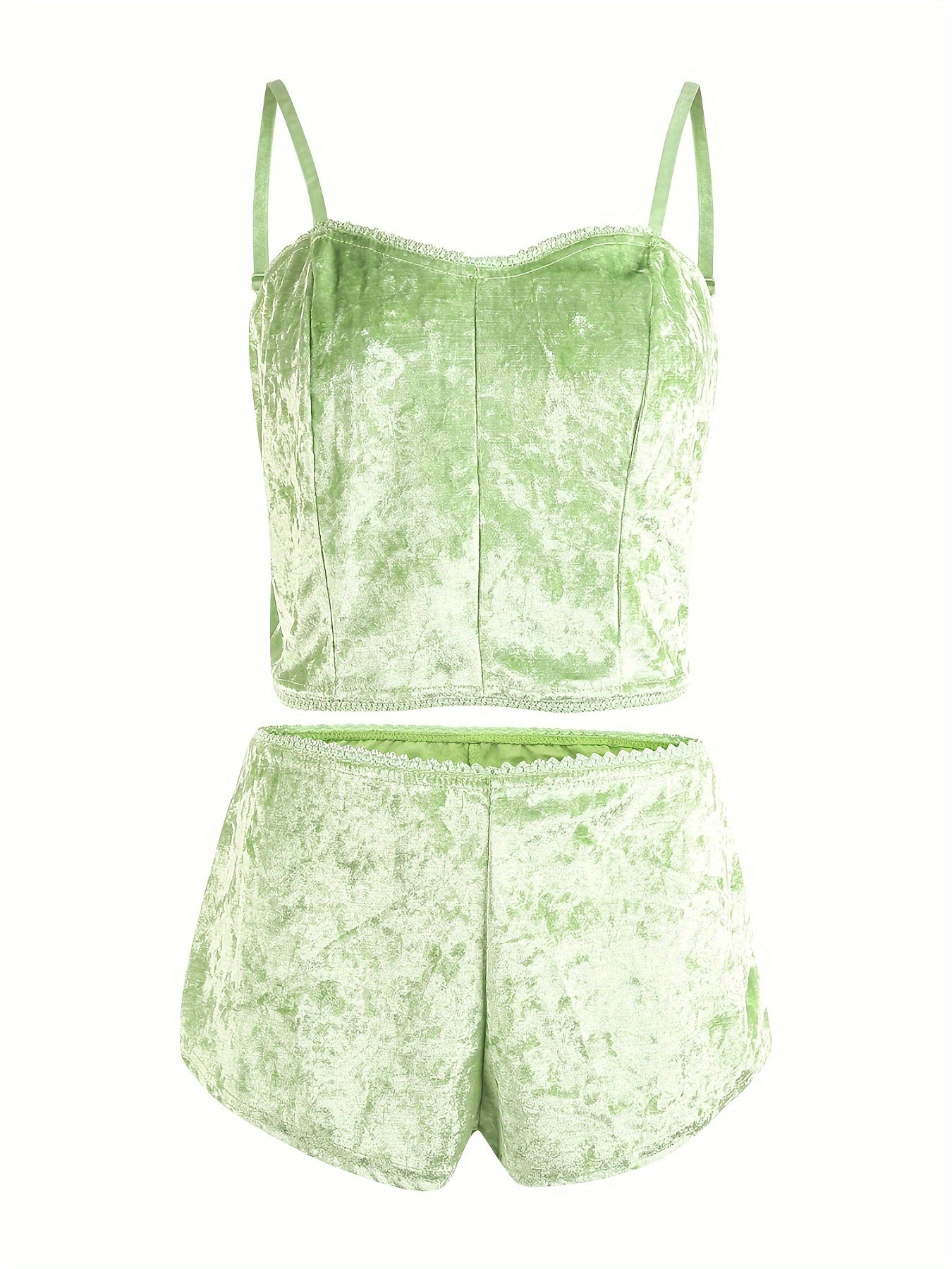 2PCS Women's Pajama Sets, Square Neck Crop Top & Elastic Shorts, Smooth Polyester Fabric, All-Season Sleepwear Set | Micro Elasticity | Machine Washable