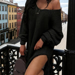 Women's Elegant Sexy Knitted Dress Loose Long Pullover Drop Shoulder Pullover Suitable for Spring And Autumn