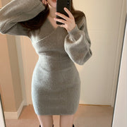 Cross V-neck Hip Women's Knitted Dress Sweater