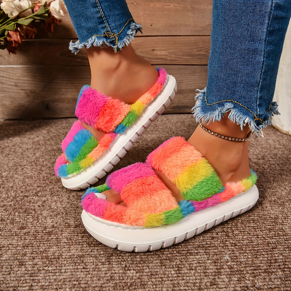 [Customer Favorite] Chic Women's Plush Slippers - Colorful, Non-Slip EVA Sole, Cozy Indoor Shoes for Comfort & Style