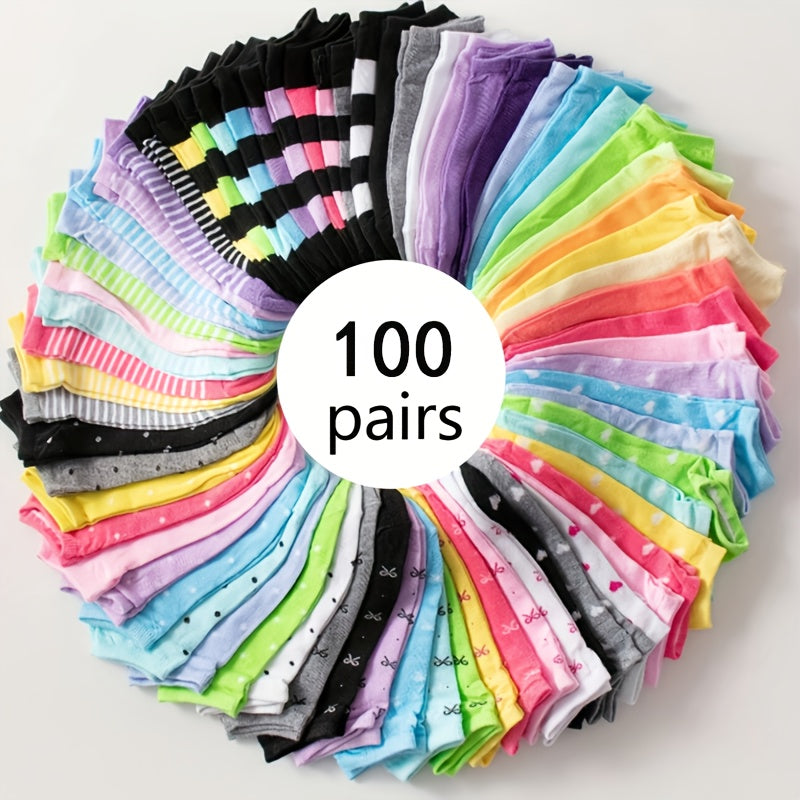 100 Pairs Of Randomly Mixed Candy Colored Short, Soft And Comfortable Socks with Multiple Combinations, A Must-have for Summer