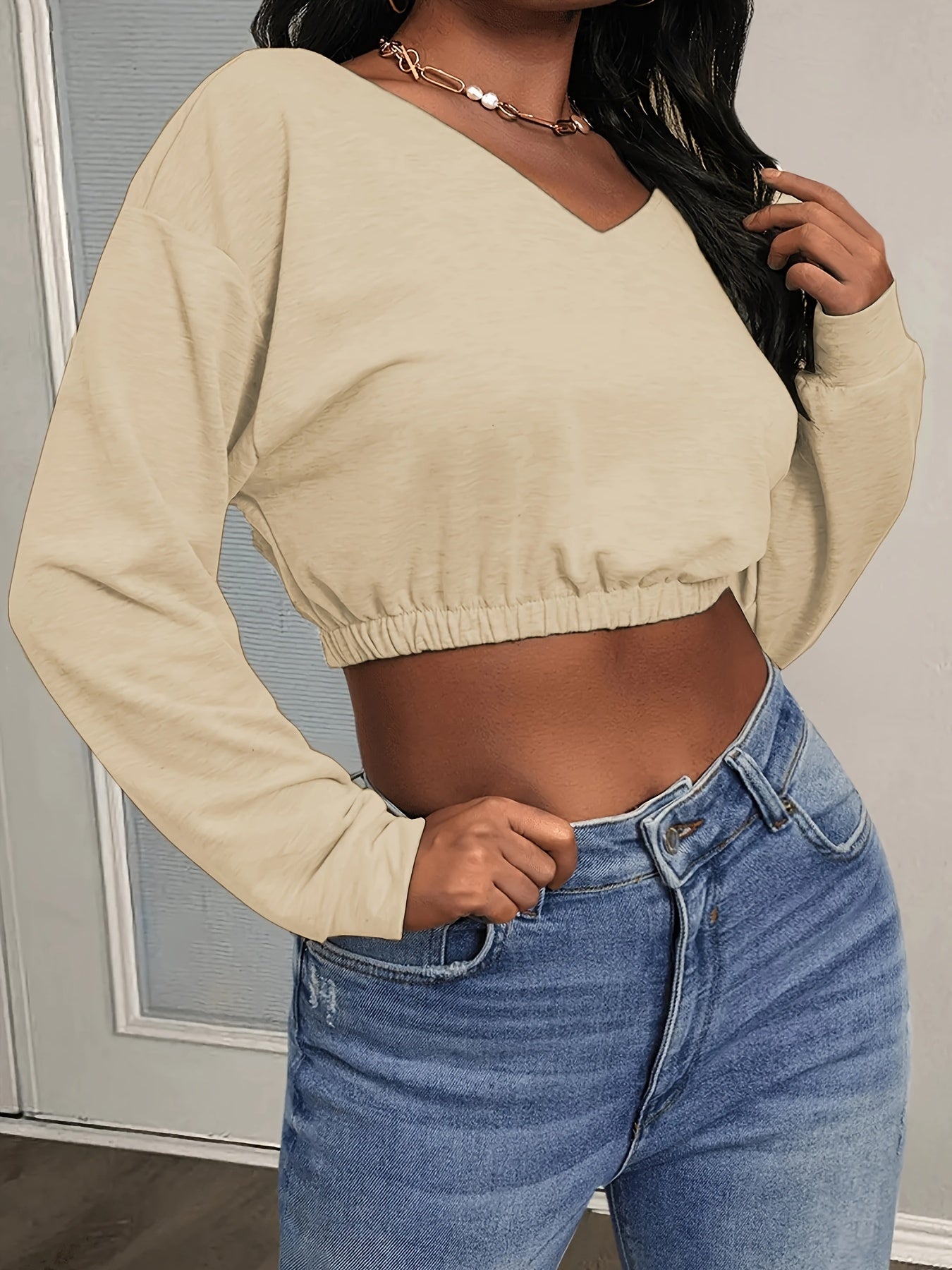 Vibrant Solid Crop T-Shirt - Soft Y2K Long Sleeve Design, Perfect for Spring & Fall Seasons, Women's Fashion Clothing for Casual Daily Wear