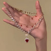 Elegant double red Zircon Love Pendant Necklace - Ladies Luxury alloy collar chain