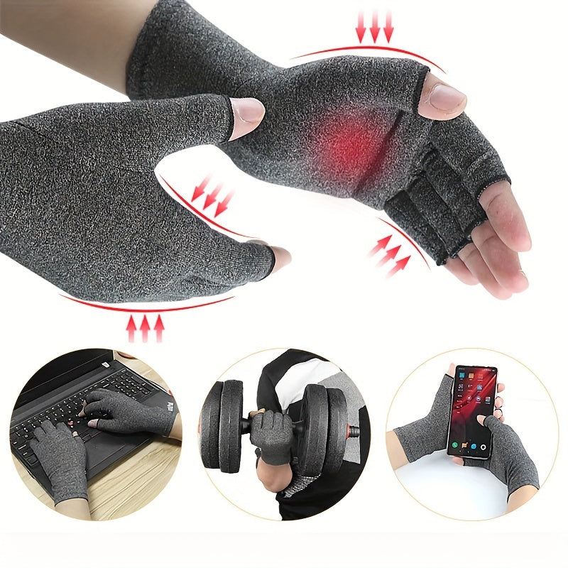 1Pair Fingerless Compression Gloves For Women & Men, Hand Joint Wraps, Sports Hand Support Thumb Gloves For Typing, Daily Work, Hand Care - Open Finger Fit