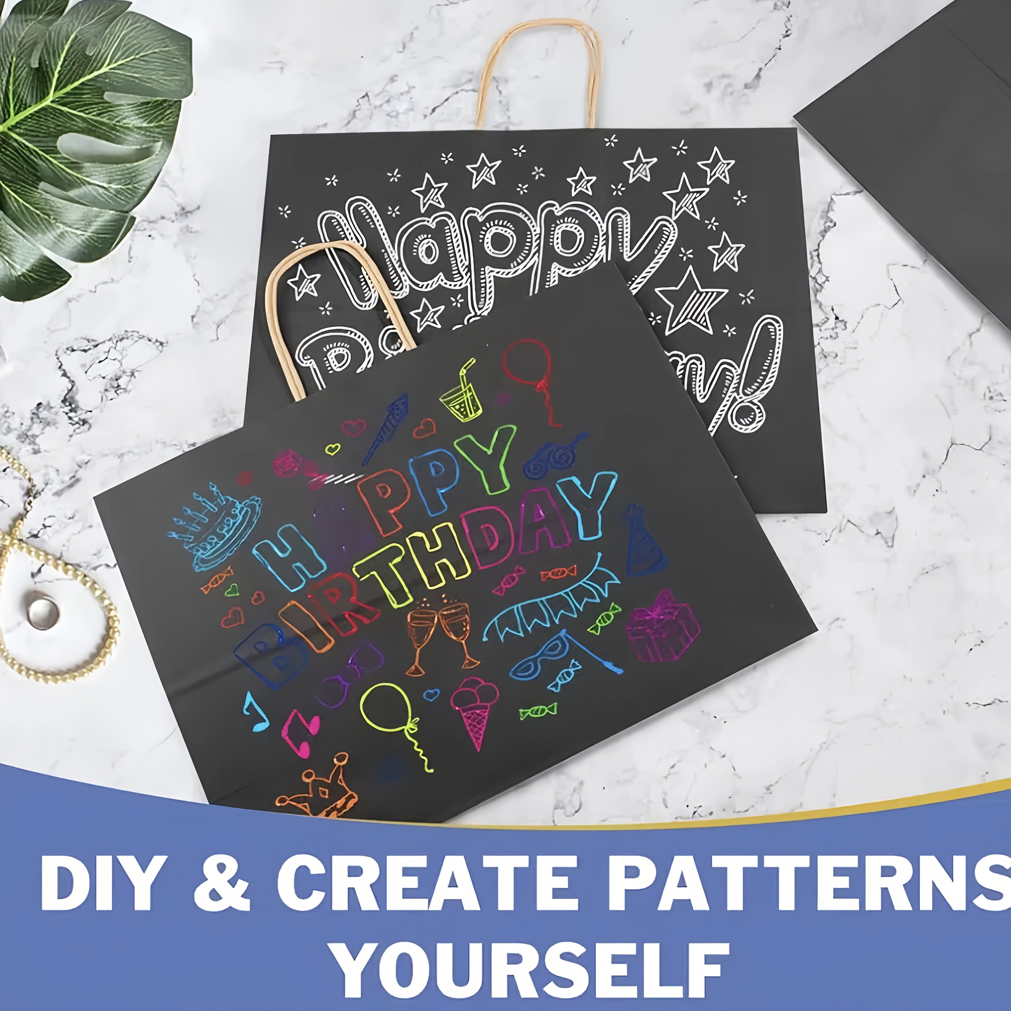 [50pcs] Large Black Paper Bags With Handles Made Of 120g Sturdy Kraft Paper-16x6x12 Inch Kraft Bags Bulk For Shopping, Gift Wrapping, Party Favor, Takeout, Boutique Retail Packaging