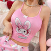 Women's Cute Bunny Cartoon Print Cami Top - Comfortable Sleeveless Loungewear with Adorable Rabbit Design, Pink, Machine Washable, All-Season Wear, Casual Home Apparel | Feminine Loungewear | Nontransparent Material