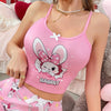 Women's Cute Bunny Cartoon Print Cami Top - Comfortable Sleeveless Loungewear with Adorable Rabbit Design, Pink, Machine Washable, All-Season Wear, Casual Home Apparel | Feminine Loungewear | Nontransparent Material