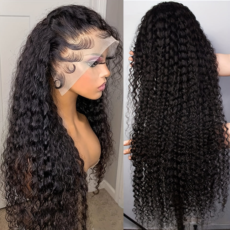 Brazilian Deep Curly Lace Front Wigs Pre-plucked Human Hair Wigs 4x4 HD Lace Closure Wigs 100% Real Human Hair Wigs Friendly For Beginners 200% Deep Wave Lace Wigs