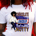 [Breathable Fabric] Women's Chocolate Thicker Than a Snicker But a Little Nutty Graphic Tee- Casual Crew Neck, Short Sleeve, Breathable Polyester, Regular Fit- Perfect for Spring& Summer