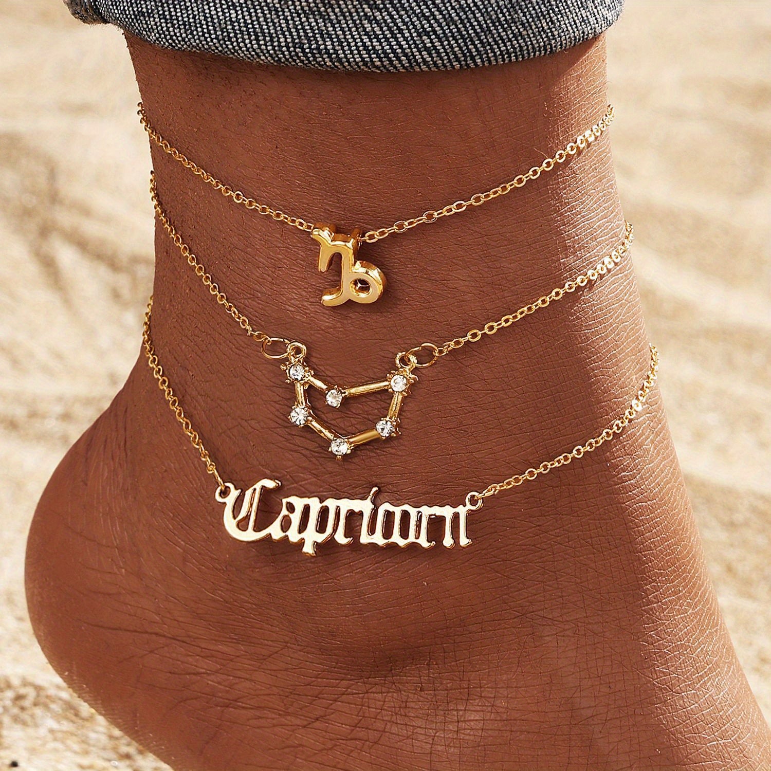 Alloy Inlaid Rhinestone Women'S Zodiac Ankle Chain, Spring And Summer, 3pcs of Beach Barefoot Accessories, Suitable for Vacations, Parties, Dates, Music Festivals