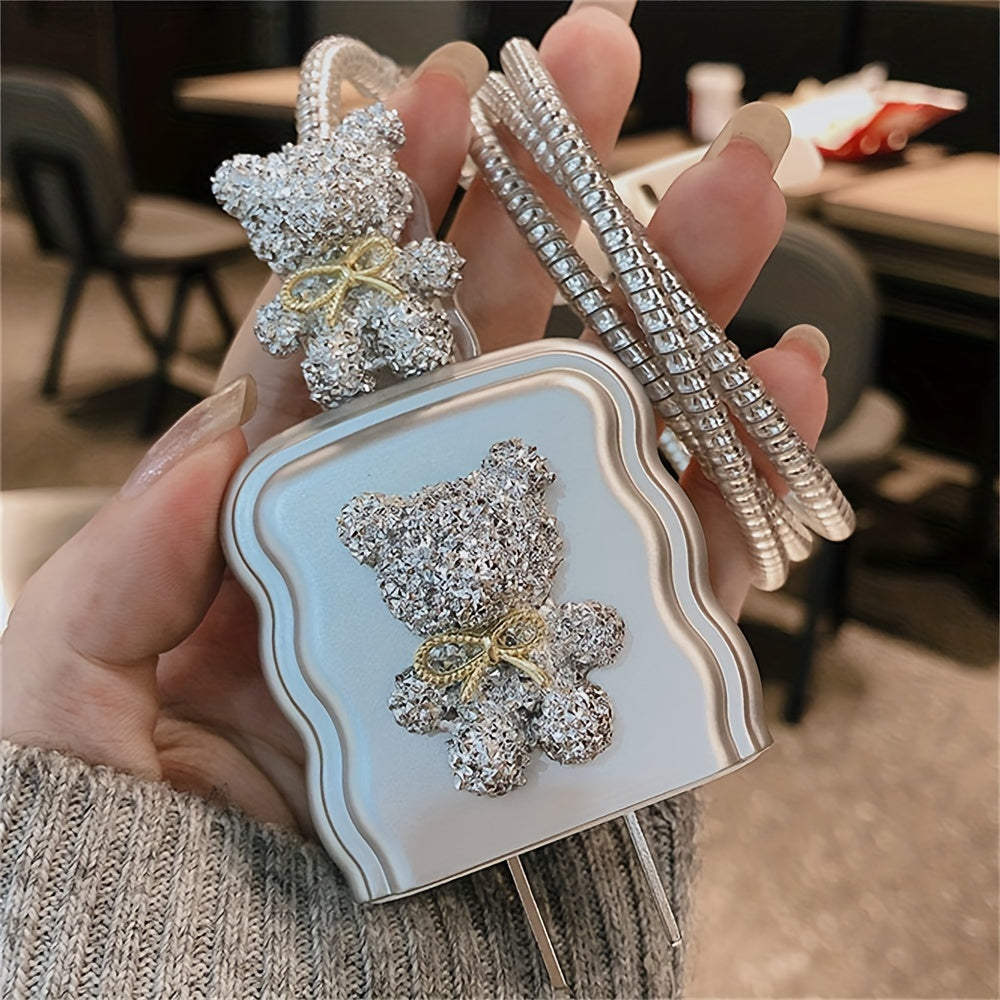 Electroplated Silvery Cartoon Bear Charger Protective Case