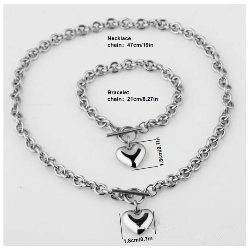 2-piece/set Hot Selling Women's Jewelry Set, European And American Love Necklace, Earring Bracelet, Fashionable And Simple Retro Heart-shaped Pendant Necklace, Earring Bracelet, Temperament Accessory Enthusiast, Holiday Shopp
