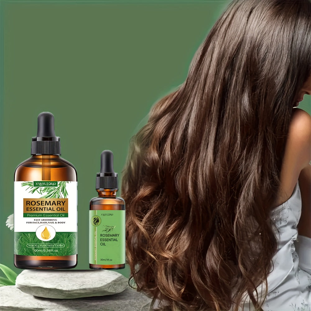 1pc 3.38oz Rosemary Essential Oil + 1.01oz Rosemary Essential Oil - Plant Extracts, Suitable for All Light Beige Types Moisturizing, Heat Protection, No Rinse, Moisturize Hair, Improve Dry and Irritable Scalp, DIY, Diffuser,,