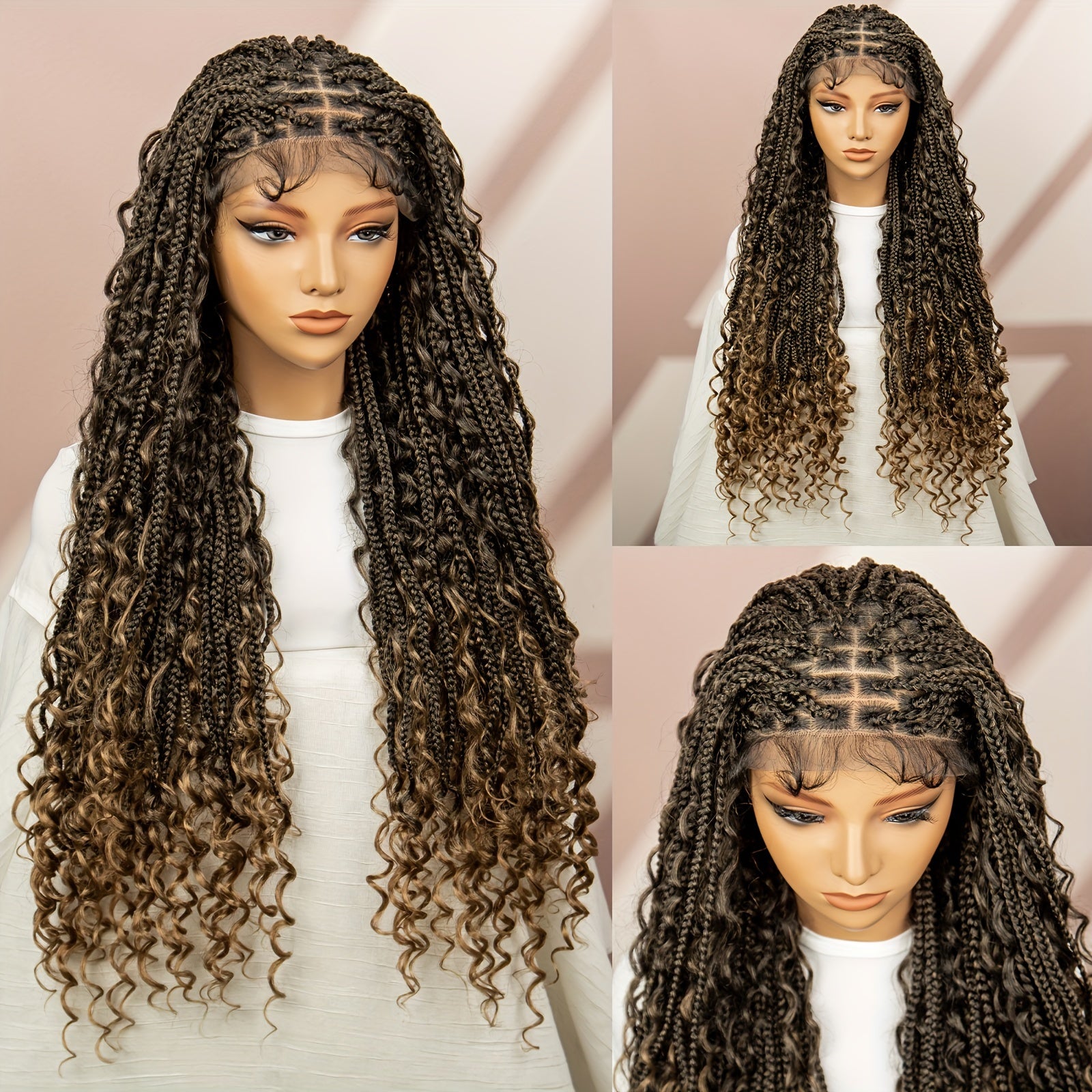 Women'S Anytime Wig, 9x6 Lace Front Synthetic Braided Butterfly Braid Hairpiece, Comfortable Breathable Fashion Daily Wear, Heat Resistant Fiber, Full Top Hair Extension