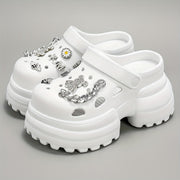 New Arrival - Stylish Cartoon Bee & Bear Print Platform Shoes, 3.94inch High Heel, Lightweight EVA Upper, Closed Toe Design, All-Season Comfort, Casual Footwear | Playful Design | Lightweight Footwear