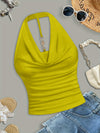 Women's Sexy Halter Neck Sleeveless Top - Semi-Sheer Stretchy Slim Fit Backless Shirt, Vibrant Yellow Solid Color, Machine Washable for Casual & Evening Outfits, Evening Wear, Backless Design, Sensual Apparel, Semitransparent