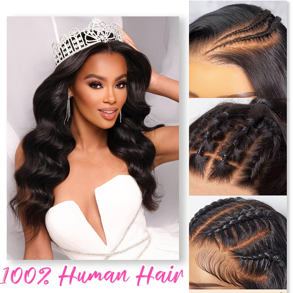 Body Wave Glueless Lace Front Wigs Human Hair Pre Plucked Brazilian 4*4 HD Lace Front Wigs Human Hair with Baby Hair Full Frontal Lace Wigs Human Hair for Women 200% Density Natural Black, Dress Up Hair, Cosplay Wig