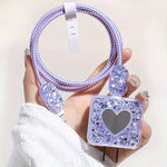 5pcs Purple and Black Glitter Charger Protective Case for Apple 20w for14 Pro Max/13/12/11 Charger and Data Cable Wrap Protection Set
