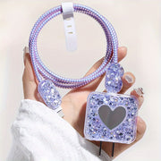 5pcs Purple and Black Glitter Charger Protective Case for Apple 20w for14 Pro Max/13/12/11 Charger and Data Cable Wrap Protection Set