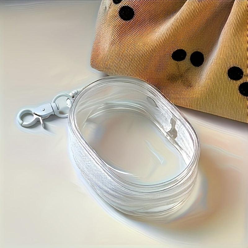 One Portable PVC Cable Storage Box, Casual Style Transparent Charger Storage Box for Headphones and Data Cables, Portable Cable Organizer with Keychain for Chargers, Can also be used to store headphones, cables, jewelry, etc.