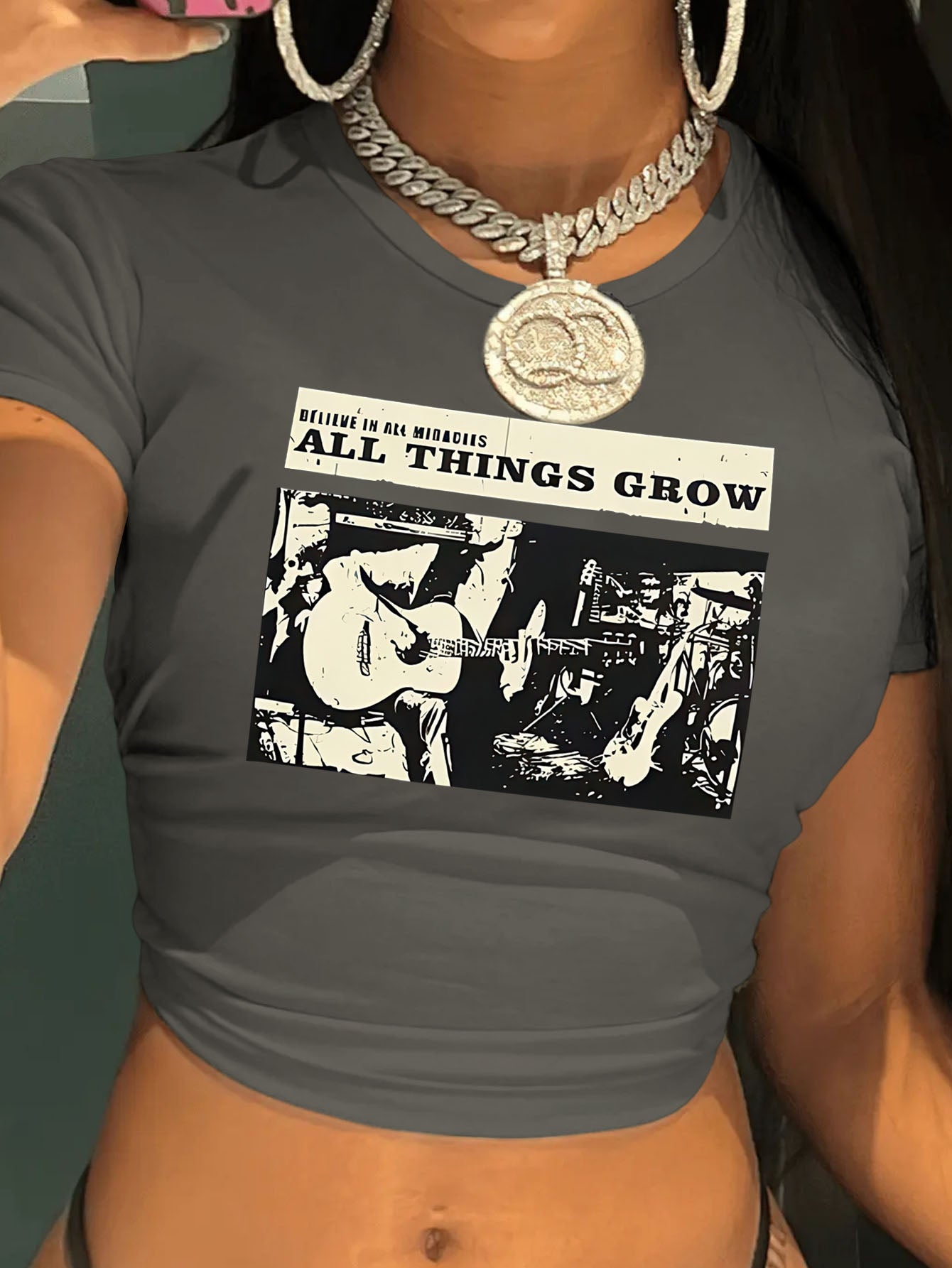 Graphic printed cropped T-shirt, Y2K spring and summer short-sleeved crop top, Women's