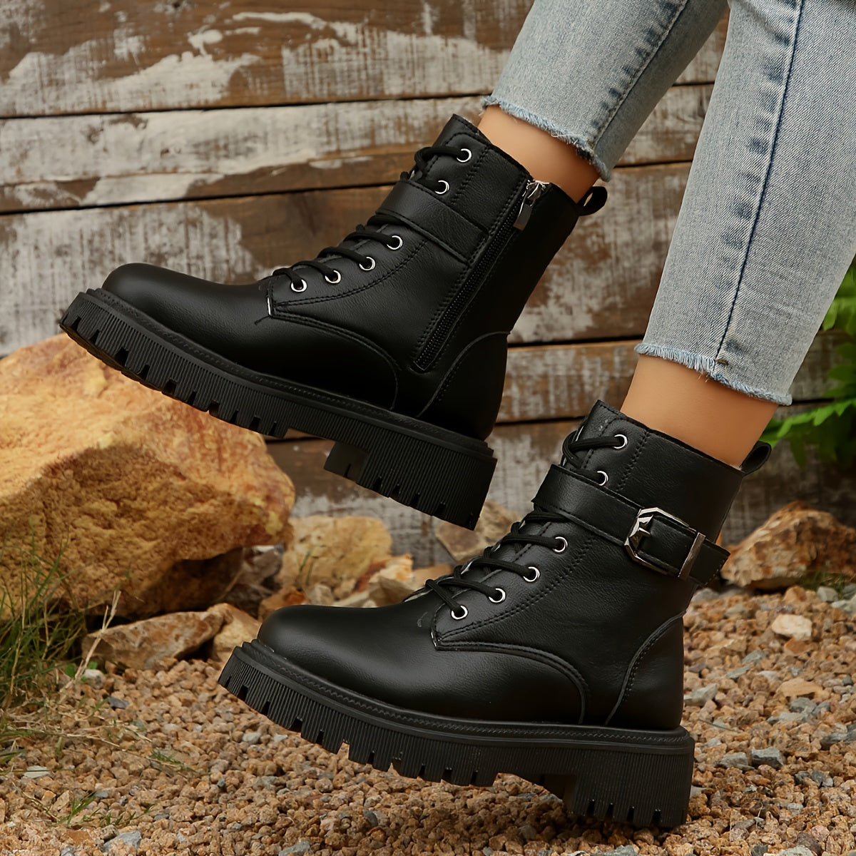 1pr Women's Mid-Calf Fleece-Lined Riding Boots, Plain Toe, Man-Made Upper, Fabric Inner & Insole, PVC Sole