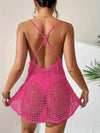 Solid Color Hollow Out Knitted Top, Sexy Sleeveless Beach Wear Cover Up for Summer, Women's Clothing, Crochet, Bell-shaped