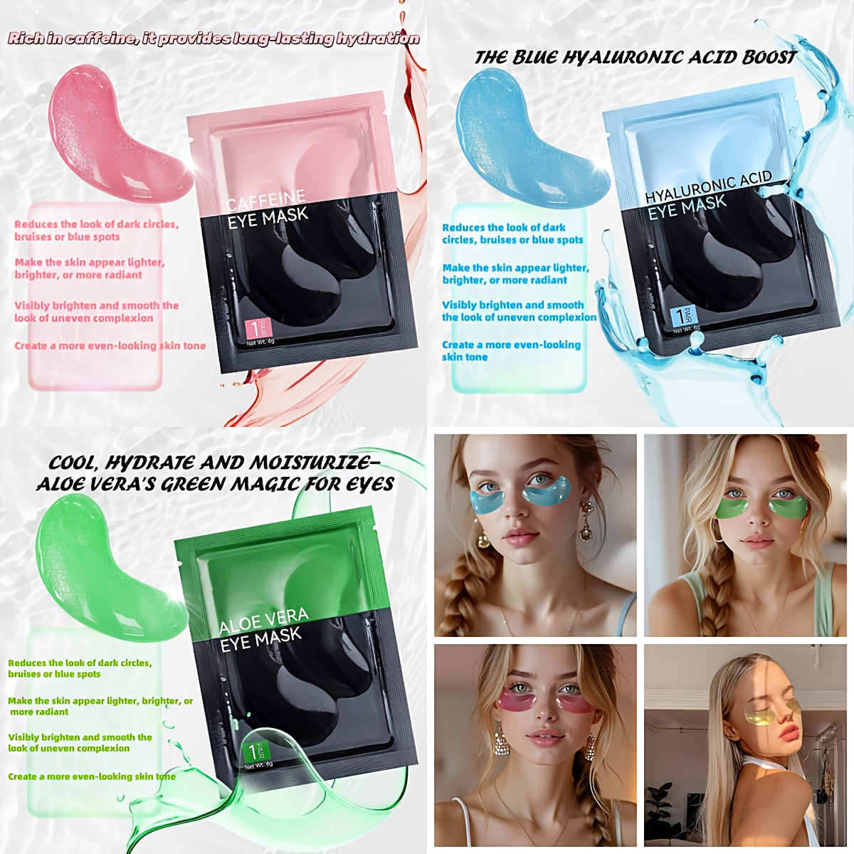Caffeine, Hyaluronic Acid, Aloe Vera Skincare Eye Mask (25Pairs/box), with Collagen for Long-lasting Moisturizing And Nourishing The Light Beige, Suitable for All Light Beige Type, Visibly Minimize Wrinkles And Fine Lines, Br