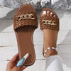Women's Chain Decor Slide Sandals - Casual Open Toe Flat Summer Shoes, Lightweight Braided Slide Sandals - For Women - Perfect for Summer Beach, Vacation & Casual Wear - Ideal Gift for Fashionable Women