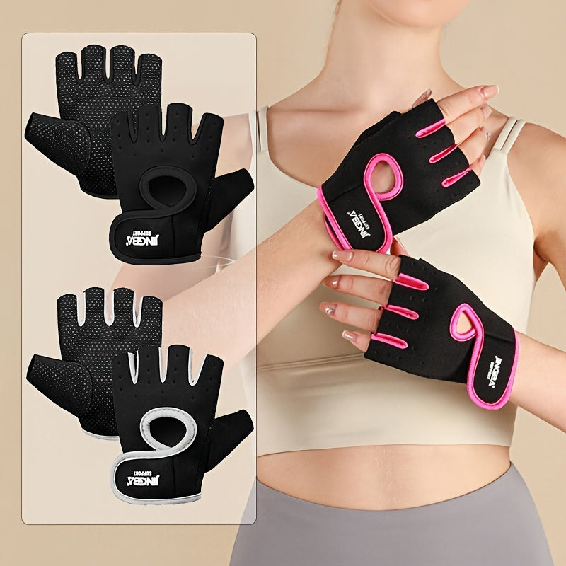 Breathable Sports Gloves with Silicone Non-Slip Palm Matrix, Half Finger Gym Fitness Gloves with Ventilated Back, Durable Polyester Hand Washable Fingerless Cycling Training Gloves - For Men & Women - Suitable for Cycling, Gy