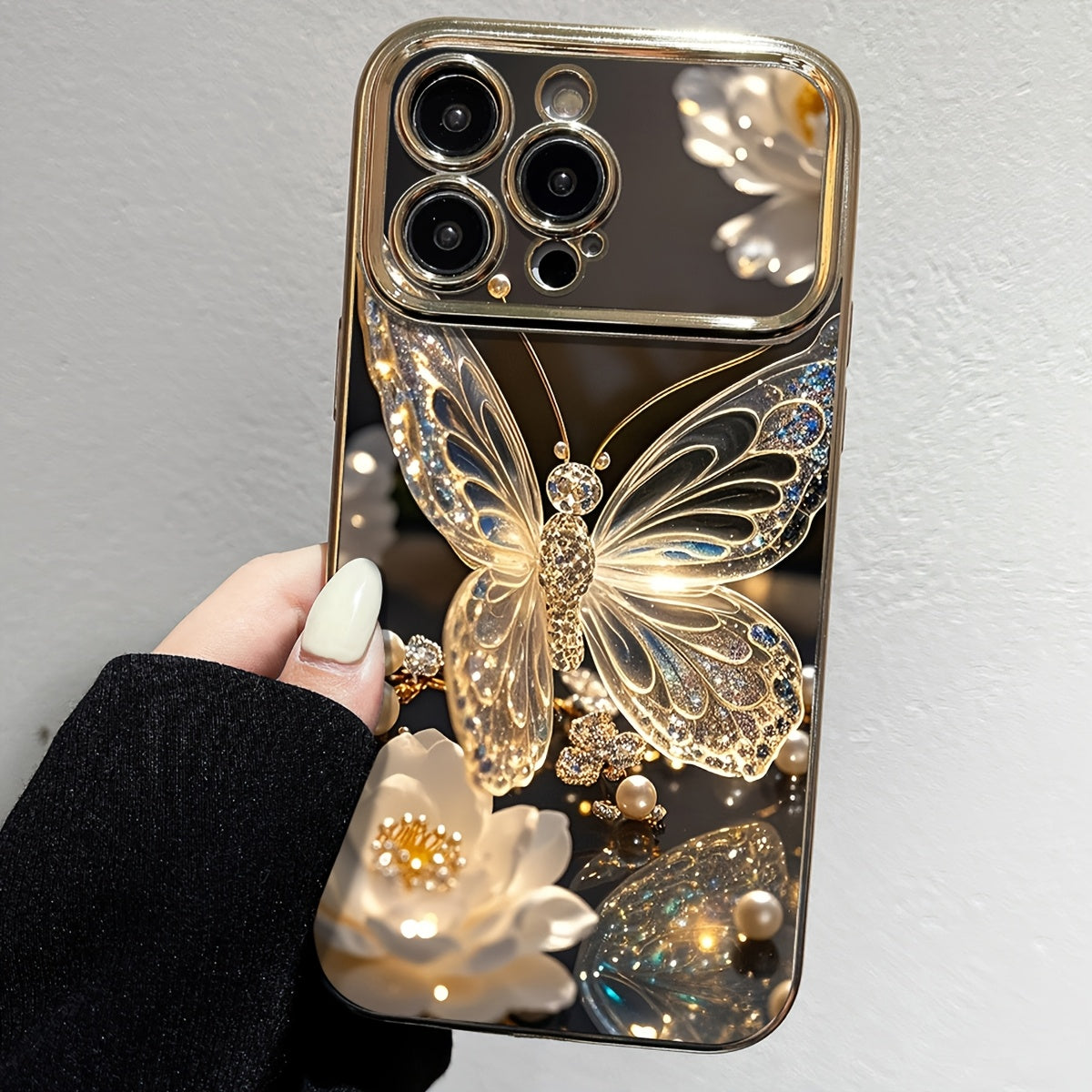 Compatible with Iphone 16 Pro Max, 11, 12, 13 Pro Max, 14 Pro Max, 15 - Black - Butterfly Pattern Large Window LB Phone Case