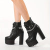Women's Chain Decor Block Heeled Boots, Fashion Lace Up Side Zipper Boots, Women's Stylish Ankle Boots