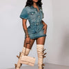Women'S Mini Denim Dress, Button- Work Lapel Short Denim Dress