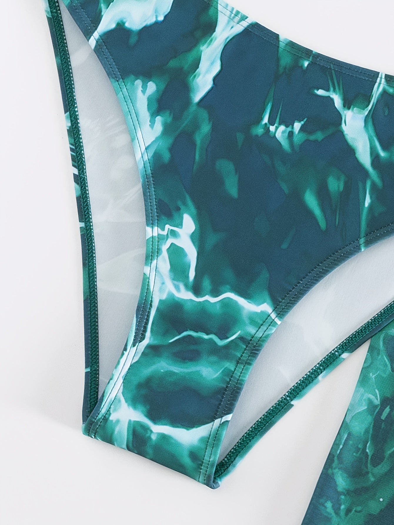 Three-Piece Tie-Dye Swimsuit - Triangle Top, High Cut Bottoms, Cover-Up Skirt Bikini Set for Women