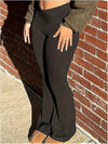 Women's High-Waist Flare Pants - Stretchy Casual Bell Bottoms, Solid Color Black, Comfortable & Versatile for All Seasons, Polyester/Spandex Blend, Machine Washable, Flexible Attire | Relaxed Fit Pants | Simple Design