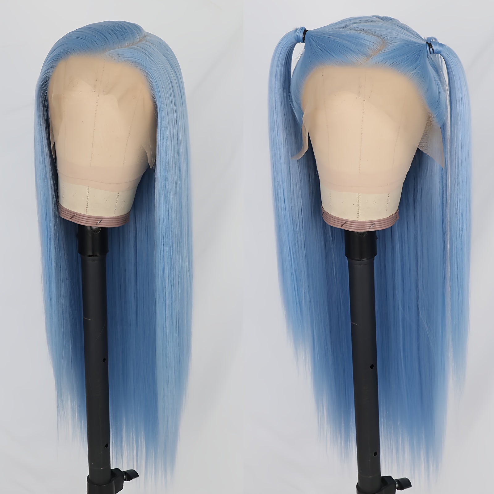 Women's 28 Inch Sky Blue Straight Synthetic Lace Front Wig, High Temperature Fiber, Glueless HD Lace Frontal, Soft Silky Hair for Halloween, Party, Cosplay - 13x6 Basics Style, Lace Wig