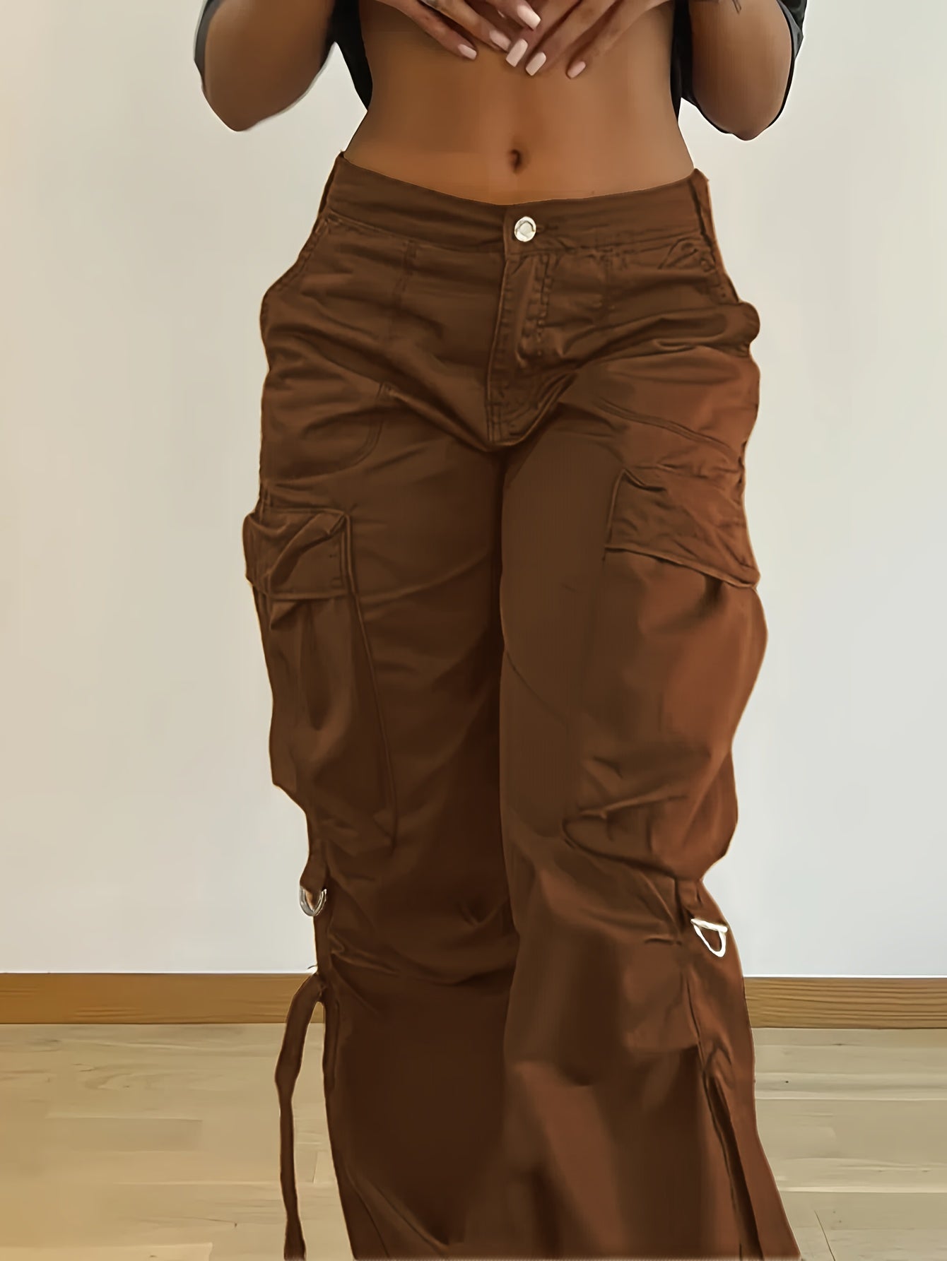 Casual Solid Color Cargo Pants for Adults, 100% Polyester Woven Fabric, All-Season Tapered Jogger Style with Drawstring, Pockets, 130g/m² Weight - Streetwear Essential