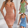 Contrast Color Striped Knitted Hip Sling Vacation