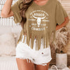 Autumn Women's Patterned T-shirt Western Style Shirt Retro Denim Tassel Shirt Country Concert Top Short Sleeved