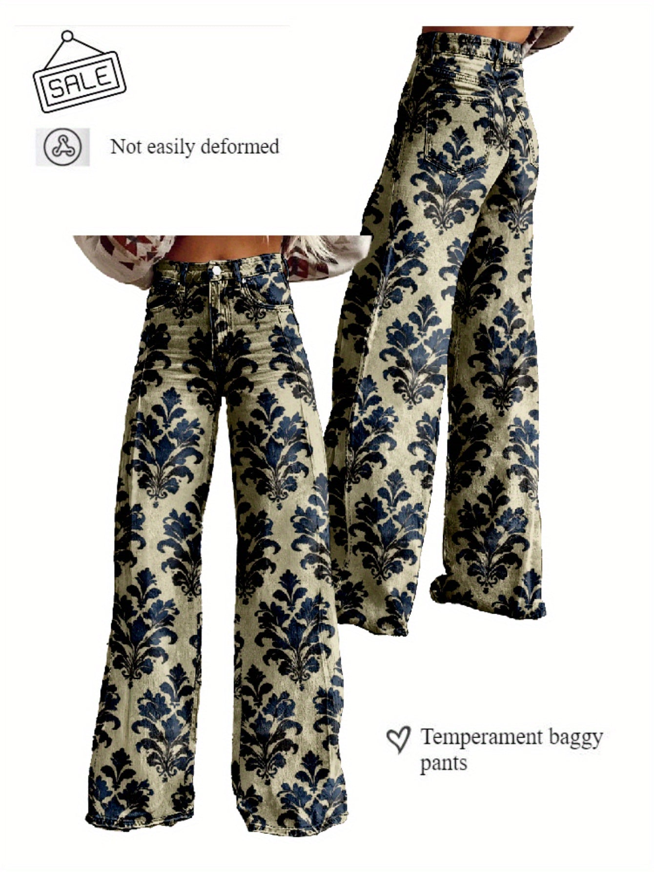 Y2K High Waisted Flared Wide Leg Pants for Women - 3D Printed Abstract Floral Design, Loose Floor-Length Comfort, Polyester Casual Hip Hop Style, Spring/Autumn Machine Washable