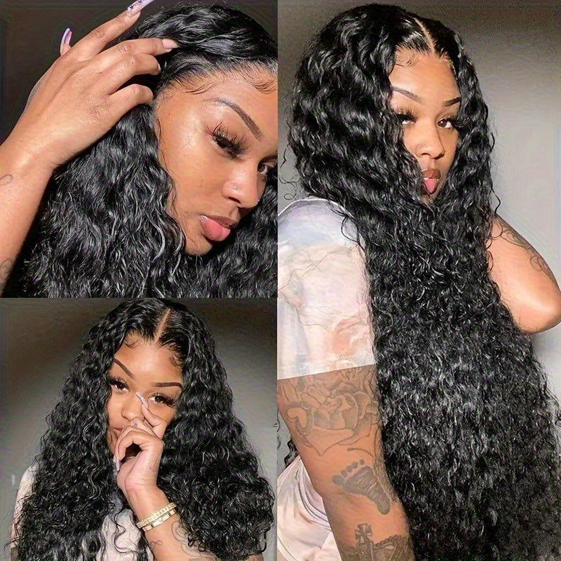 13x6 HD Clear Lace Curly Wavy Wig 100% Un-acid Washed Human Hair 200% Density Pre-plucked Baby Hair & Bleached Knots Glue-Free Wig 3-Second Application for All Light Beige Tones Natural Look Party & Daily Wear, Hair Wig