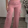 Women'S Casual Solid Color Polyester Cargo Pants, High Waist, Relaxed Fit, All-Season, with Pocket, 150g/m² Fabric Weight, for Adult