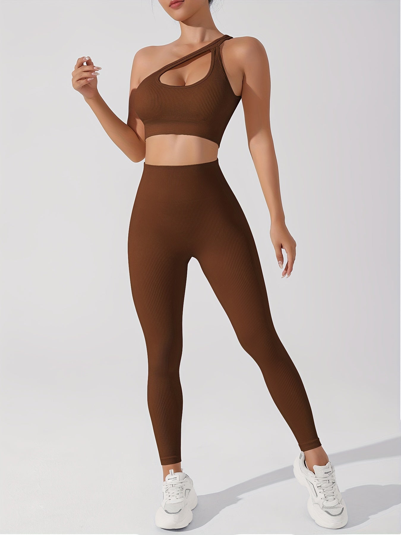 Women's 2pcs Yoga Set: Sexy One-Shoulder Sports Bra & High-Waist Butt Lifting Leggings - Stretchy, Non-See-Through Activewear - For Women - Suitable for Yoga, Fitness & Gym - Perfect Gift for Fitness Enthusiasts