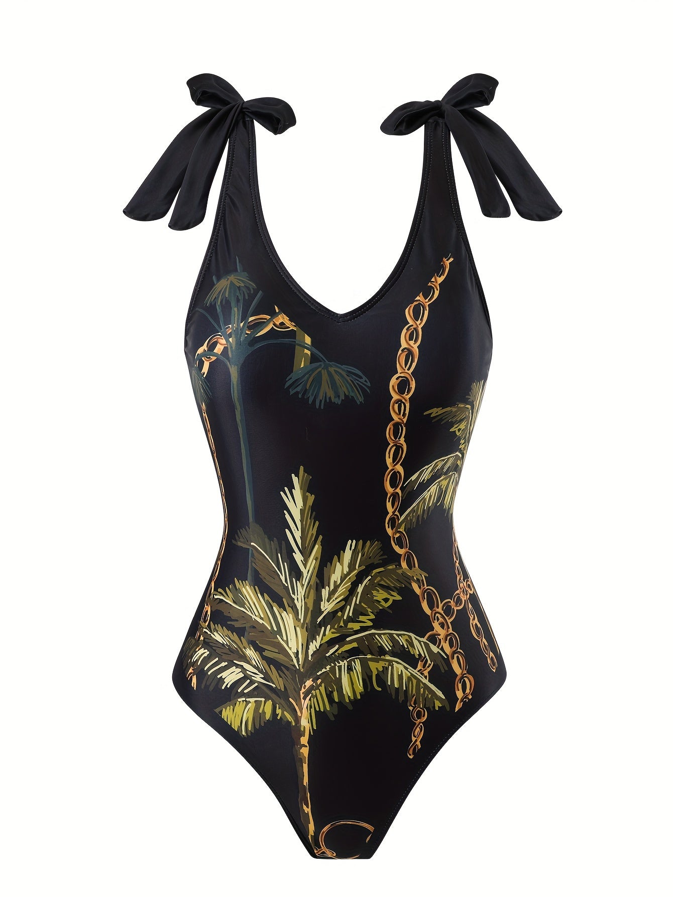 Green Coconut Tree Print Seamless V-Neck Tie-Dye Gauze Skirt Two-Piece Women's Sunscreen Suit