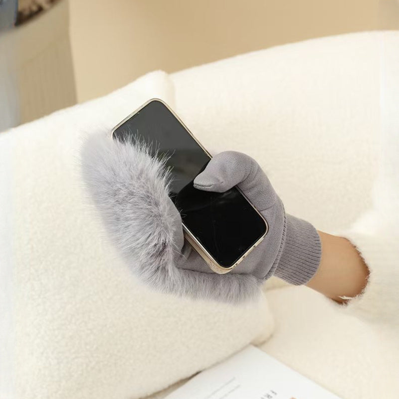 Thick, Windproof, And Cute Winter Warm Fuzzy Gloves for Cycling.