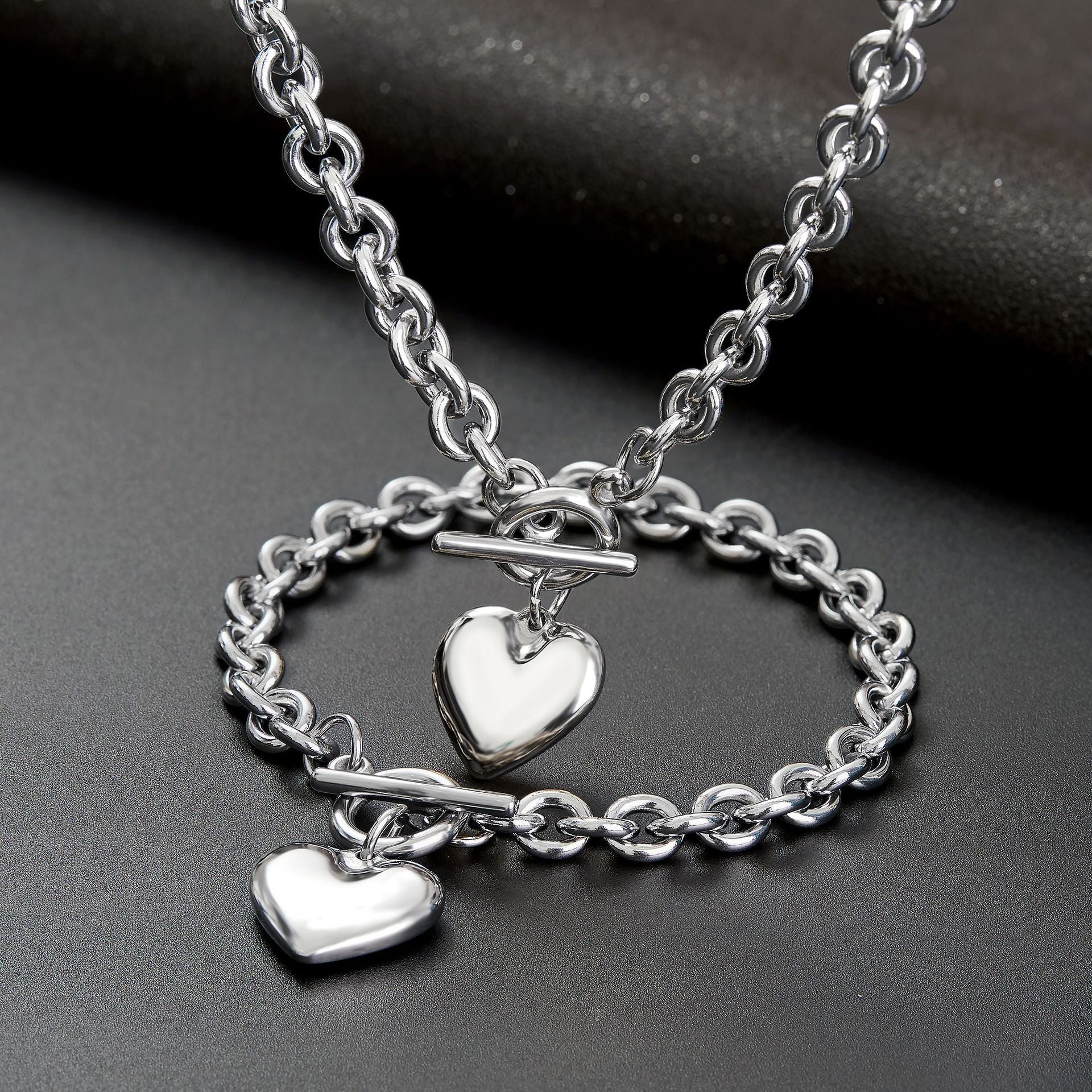 2-piece/set Hot Selling Women's Jewelry Set, European And American Love Necklace, Earring Bracelet, Fashionable And Simple Retro Heart-shaped Pendant Necklace, Earring Bracelet, Temperament Accessory Enthusiast, Holiday Shopp