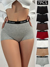 7pcs Letter Print Trim Boyshorts - Sexy Bikinis with Comfy Breathable Stretchy Fabric, Soft Lingerie & Underwear for Women - Perfect Intimates for Everyday Wear