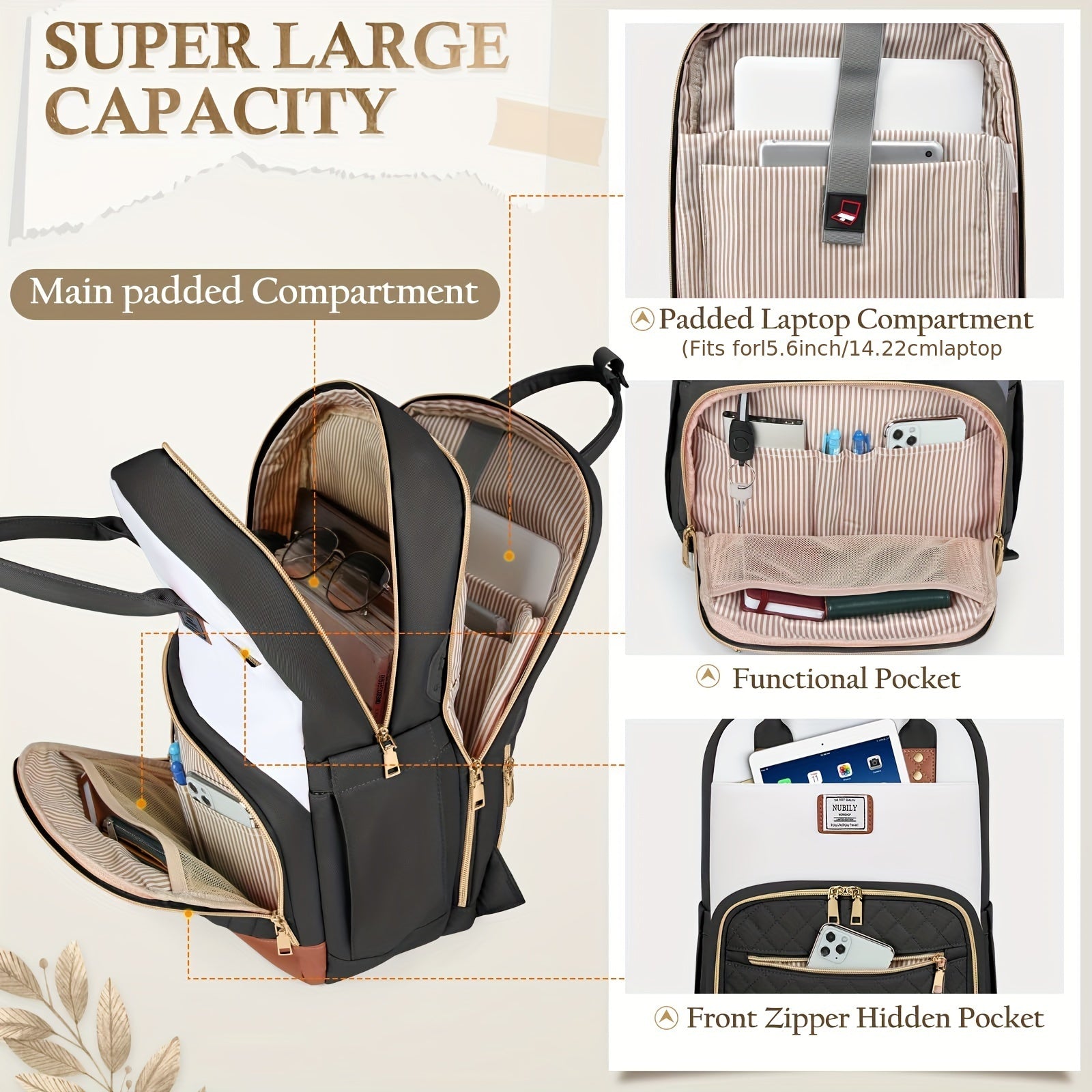 2pcs Women's Makeup Bag And Backpack, Simple Design Bag For Daily School And Travel Use