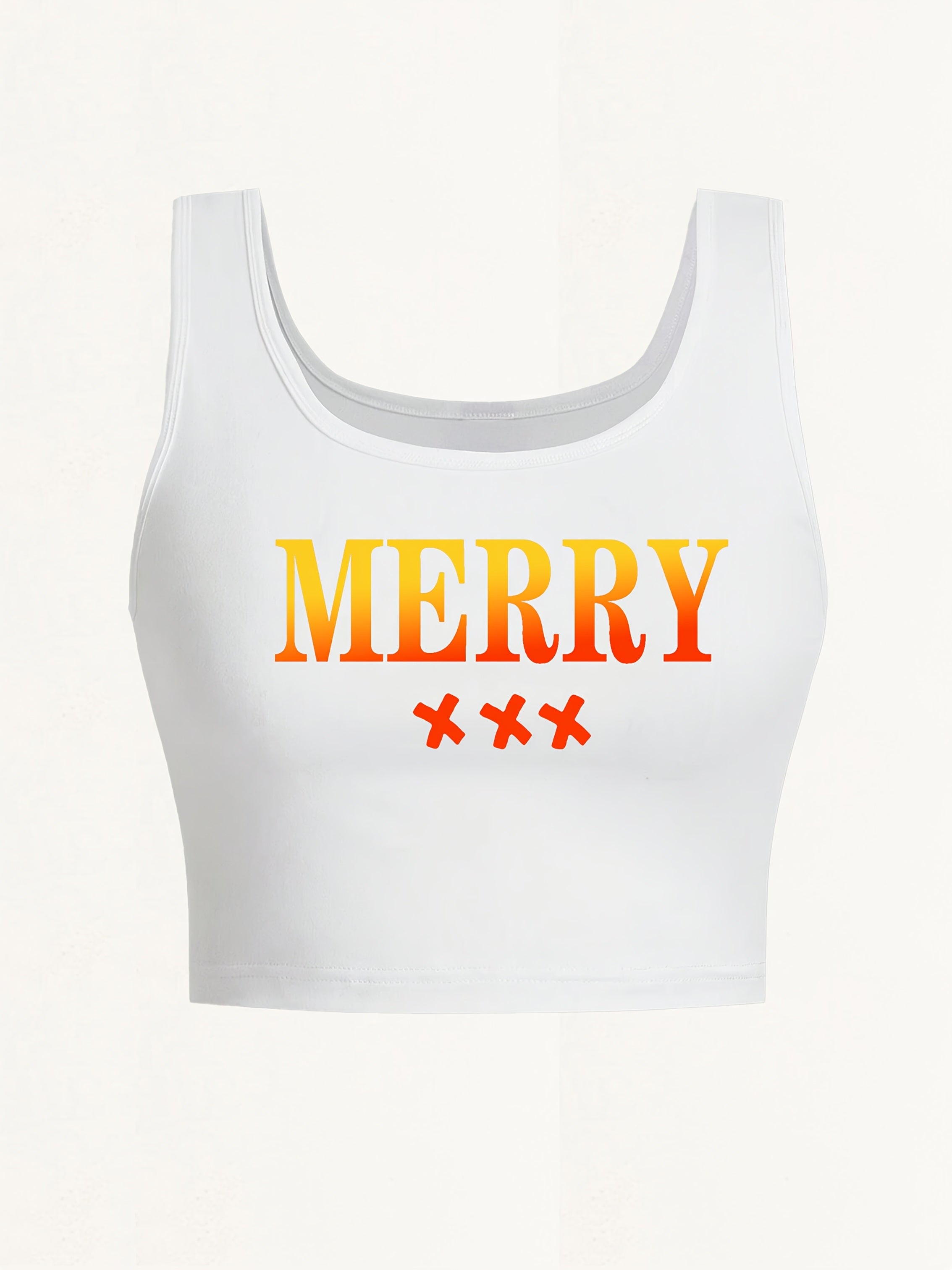Women's Sexy Deep Scoop Neck Seamless Cropped Tank Top - Soft Stretch Letter Print Yoga Top for Spring Summer Fall, Breathable Casual Wear & Gym Workout Shirt, Curvy Plus Tank Tops, Seasonal Fashion, Offshoulder Fashion, Smoo
